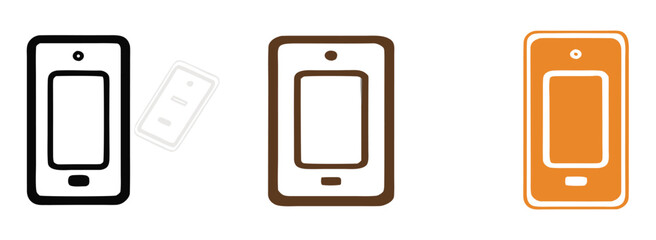 Modern smartphone icons in black, brown, and orange offer versatile digital communication and technology design elements for app interfaces and branding projects.