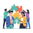 © RubelHossen - Vector art of business team assembling jigsaw puzzle concept of teamwork, collaboration, partnership, strategy, success, solution