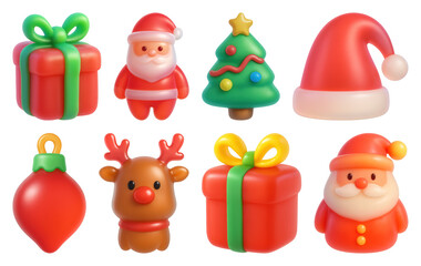 Wall Mural - PNG Festive 3D Christmas icons collection, element set on transparent background