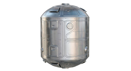 Futuristic metallic cylindrical object isolated on transparent background