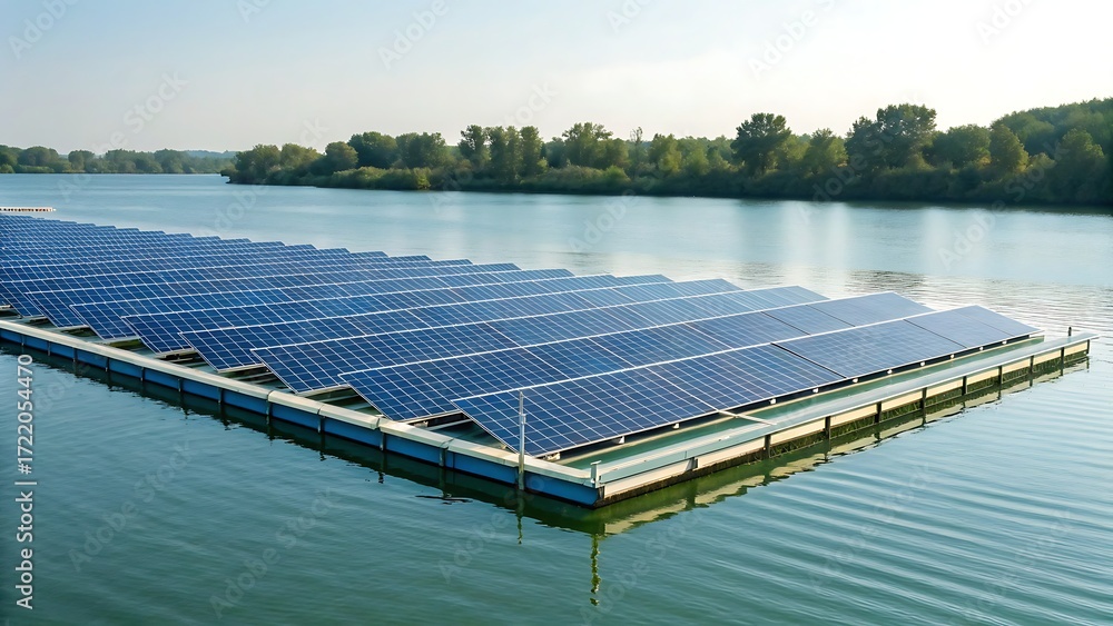 Floating Solar Panel Array on Calm Lake Waters Harnessing Renewable ...