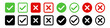 © Nort Kor - check mark icon button set. check box icon with right and wrong buttons and yes or no checkmark icons in green tick box and red cross. vector illustration