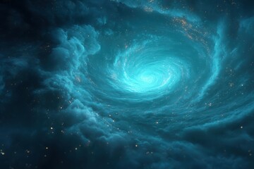 Wall Mural - Exploring the vast blue spiral galaxy while traveling at incredible speeds through cosmic clouds and starlit pathways