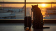 © Dream Weave - tiger at the airport waiting for his flight with a suitcase during sunset, ai generated