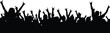 © Momotaj Contributor - Concert crowd silhouette, raised hands vector, rock gesture illustration, music event energy, live performance audience, entertainment scene, black and white art