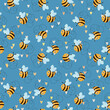 © Alla - Seamless pattern with bees. Small wasp. Vector illustration. Design for invitation, cards, textile, fabric. Doodle style.