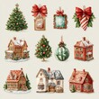 © Georg - Festive holiday decorations featuring Christmas trees, ornaments, and charming snowy homes