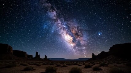 Wall Mural - spectacular galactic center rises over a silhouetted desert horizon, revealing the heart of the milk