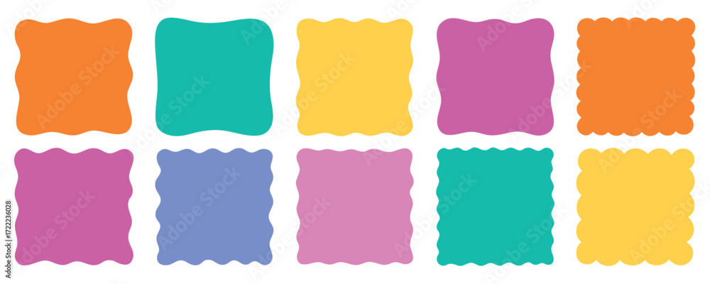 Square wavy text box and organic frame, Hand drawn geometric shapes and ...
