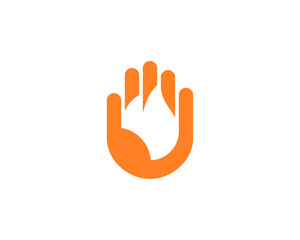 Wall Mural - Abstract fire, flame in the hand palm logo design. Universal minimalistic danger, burning, energy  sign symbol logotype.