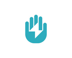 Wall Mural - Abstract lightning in the palm logo design. Universal minimalistic electrical, charge, flash  sign symbol logotype