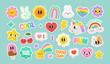 © VRTX - Cute Stickers with Pony Unicorn, funny Cat Unicorn (collection 3). Cool Y2k stickers set of cartoon signs and Kawaii emoticons for kids print and clothing design. Funny cartoon vector icons