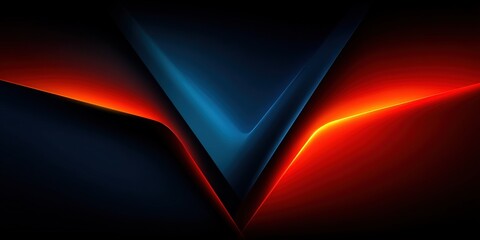 Wall Mural - Dynamic abstract V shape with glowing blue and red light lines on dark background