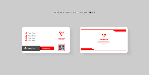 Two sides of a modern business card template are displayed against a gray background.