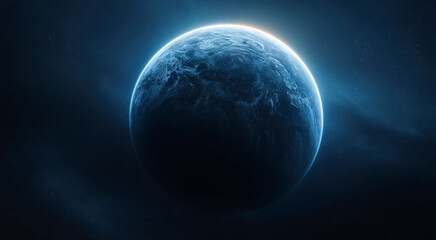 Wall Mural - Single realistic blue planet floating in deep black space. Planet Earth in deep space. Created with generative AI