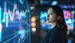 © Anidiadigital - Young woman stands with trading charts glowing behind her