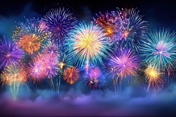 Wall Mural - Colorful Fireworks Display Over Dark Sky