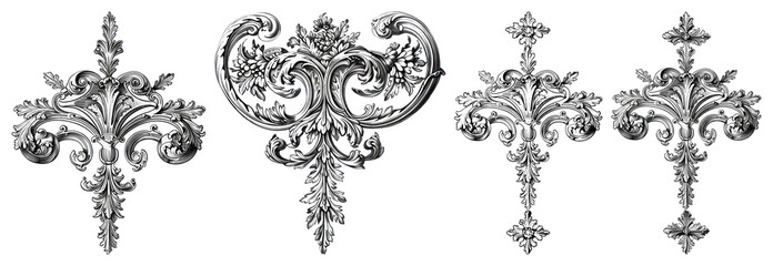 Wall Mural - PNG Intricate vintage ornamental floral designs, element set on transparent background