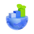© Yothaka - 3D icon of rising bar charts with a plant growing on a globe. For environmentally conscious growth, sustainable development, economic progress with responsibility.