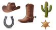 © Matheus - Illustration of cowboy hat boot horseshoe cactus and sheriff badge set
