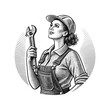 © Heisenberg1992 - Engraving of Vintage Female Mechanic with Wrench