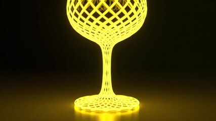Glowing Wireframe Wine Glass: Abstract 3D Render with Dynamic Lighting and Reflections