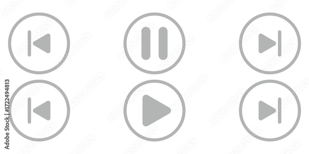 media player button icons. Play and pause buttons, video audio player ...