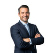 © Adobe - Confident, smiling businessman in a sharp navy suit with arms crossed, radiating professional success and leadership for modern corporate branding and marketing campaigns.