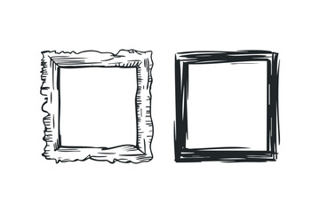 Canvas Print - two empty ornate and simple picture frames side by side. vector hand drawn illustration