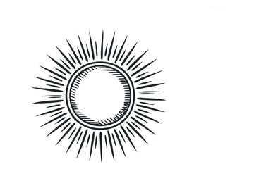 Wall Mural - Hand drawn sunburst graphic with rays and textured circle. Vector hand drawn illustration