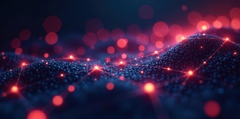 Abstract network, glowing nodes, dark background, technology, growth, connection