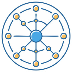 Abstract circular network icon with blue and orange color scheme