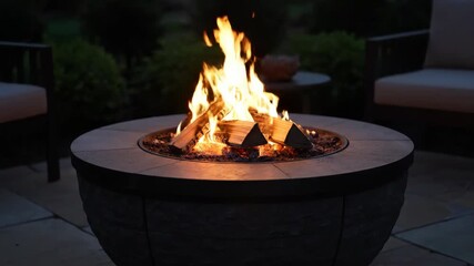 Wall Mural - A controlled fire pit casts dynamic shadows, creating a cozy and inviting outdoor ambiance gardenparty, meditation, luxury