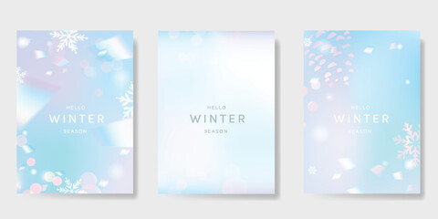 Wall Mural - Abstract blur gradient winter card background set. Minimalist poster with pine cone, snowflake. Modern fall season wallpaper design for cover, print, Christmas and New Year ads.