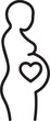 © Noman - Minimalist line art icon of pregnant woman with heart symbol representing love and motherhood, ideal for baby shower invites and pregnancy announcements
