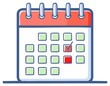 © Iryna - Doodle style desk calendar icon with a checked date and a red highlighted day for scheduling