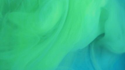 Wall Mural - Swirling vapor. Paint water. Defocused blue green color ethereal splash chemical liquid fluid spreading on abstract art background.