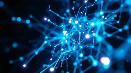 Wall Mural - Abstract digital network of glowing blue lines and spheres, representing connections.