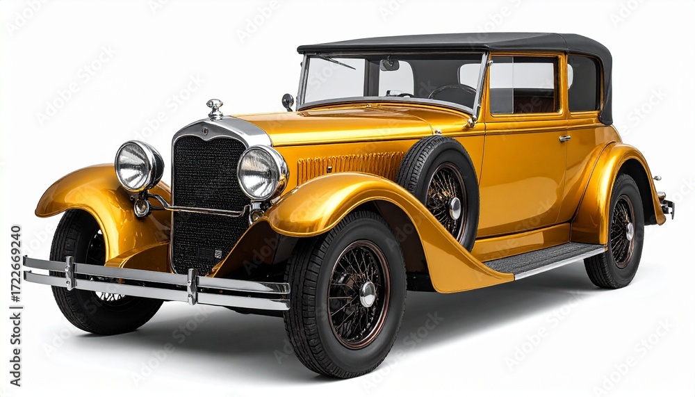 Foto de Stock Vintage gold luxury car with rounded fenders wire-spoke ...