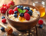 Oatmeal Bowl with Fresh Berries and Honey