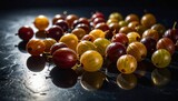 A vibrant assortment of colorful gooseberries create a visually appealing, fresh still