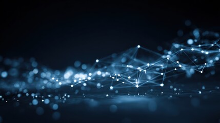 Wall Mural - Abstract network of connected points and lines with depth of field, blue hue
