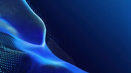 Wall Mural - Abstract flowing blue waves of digital particles on a dark background