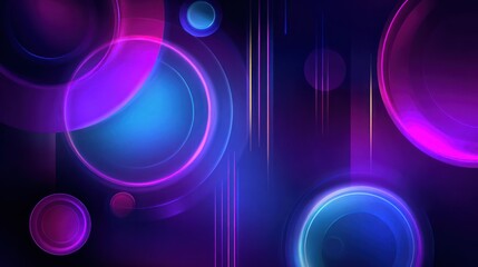 Wall Mural - Abstract background with neon circles and lines in shades of blue, pink and purple