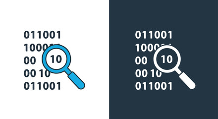 Magnifying glass inspecting binary code data digital search and analysis concept