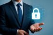 © Kalpona - Businessman showcasing holographic padlock for digital security and data protection in modern systems