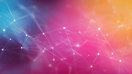 Wall Mural - Abstract network with white nodes connected by lines on a colorful gradient backdrop