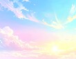 © Mystic - Dreamy skyscape art with pastel hues; fluffy clouds blend in serene gradient. Light bursts, creating a sense of peace & tranquil atmosphere