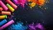 © quen - Colorful chalk pastels and powder art on dark background