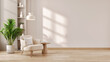 © LEKSTOCK 3D - Cozy and minimal interior background with blank wall for copy space and indoor plant. 3d render